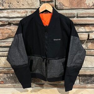 Teddy Fresh Zip Off Black and Dark Gray Denim Bomber Jacket